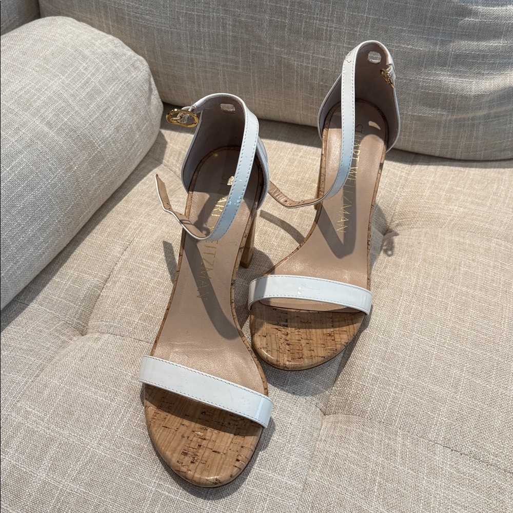 Stuart Weitzman White Ankle Strap Sandals